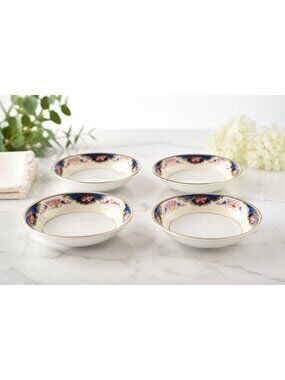 Set of 4 VTG Crown Edelstein Cobalt Blue Pink Rose  Gold Bavaria 5" Desert Bowls